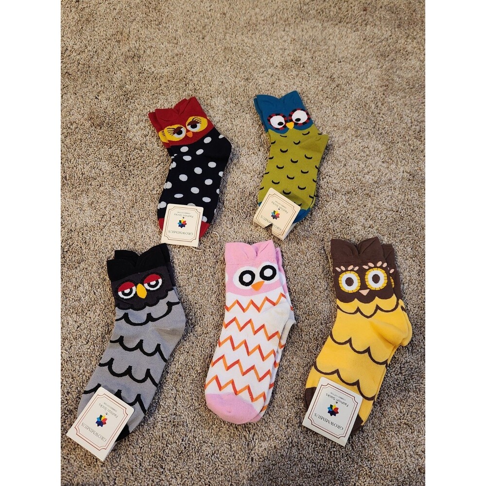 Women's Fashion Socks Set Of 5 Eared Cuffs Fat Owls One Size Fits All